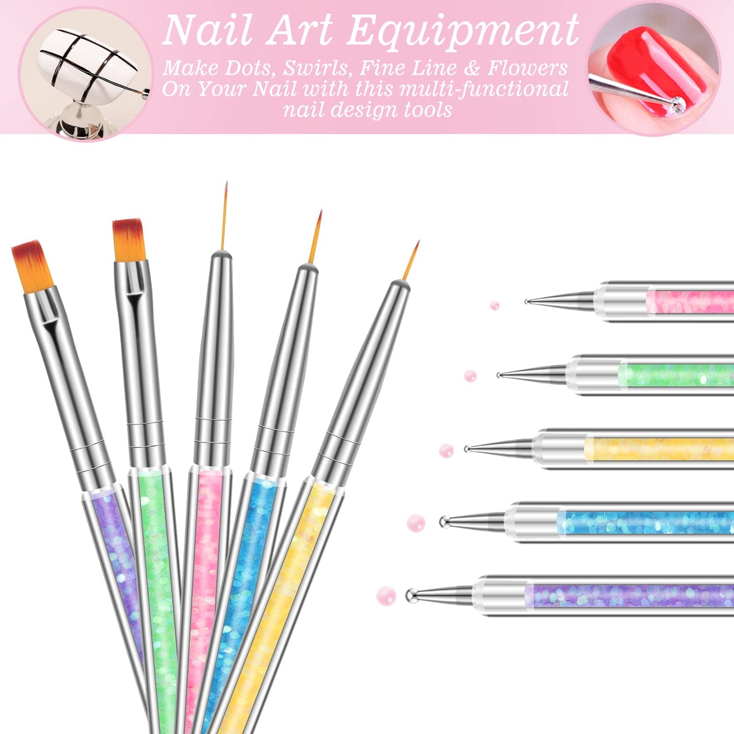 Nail Art Brush & Resin Palette Set – 5 Double-Ended Brushes + Mixing Palette for Manicure & DIY Nail Designs