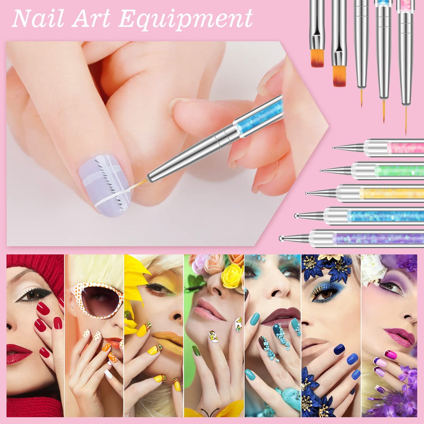 Nail Art Brush & Resin Palette Set – 5 Double-Ended Brushes + Mixing Palette for Manicure & DIY Nail Designs