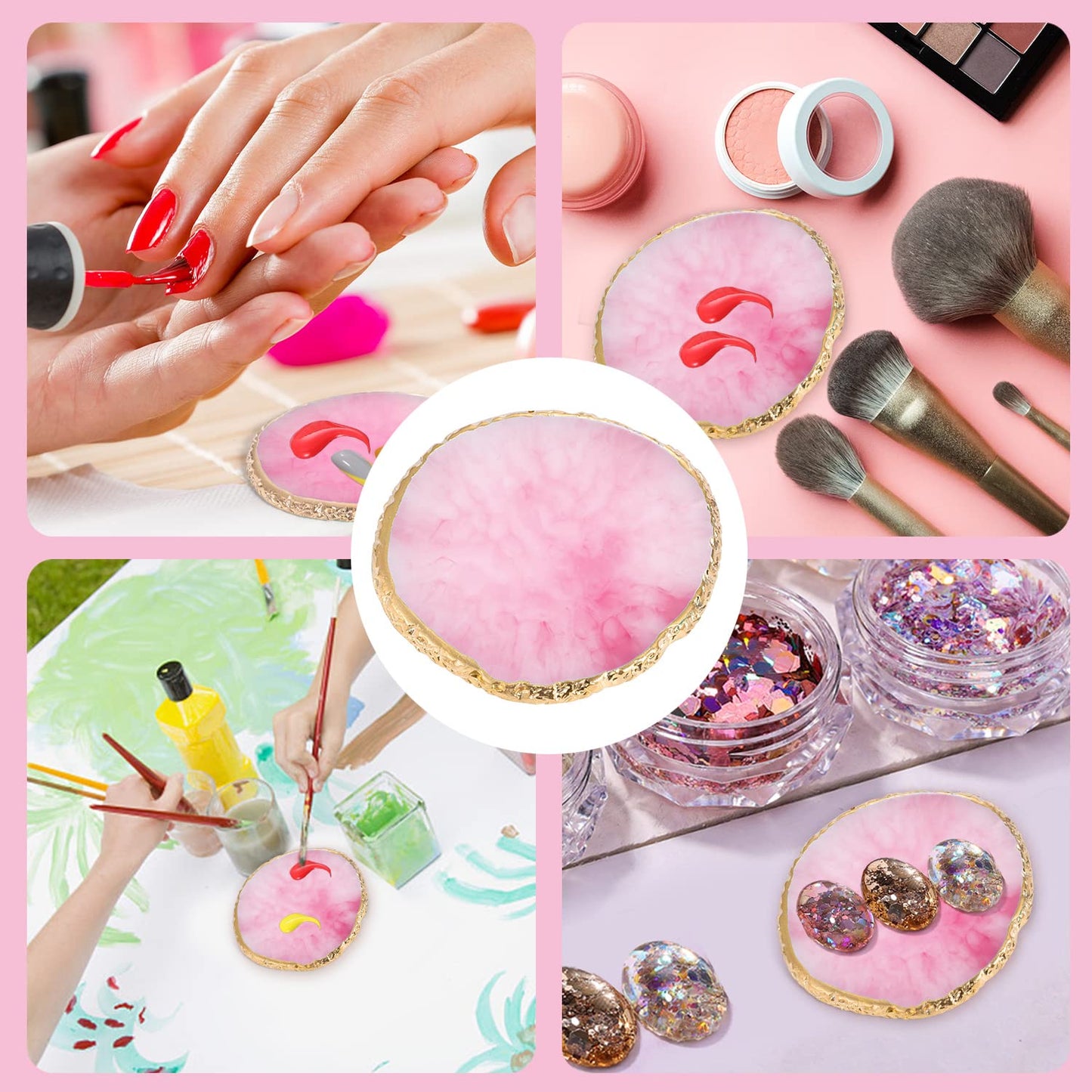 Nail Art Brush & Resin Palette Set – 5 Double-Ended Brushes + Mixing Palette for Manicure & DIY Nail Designs