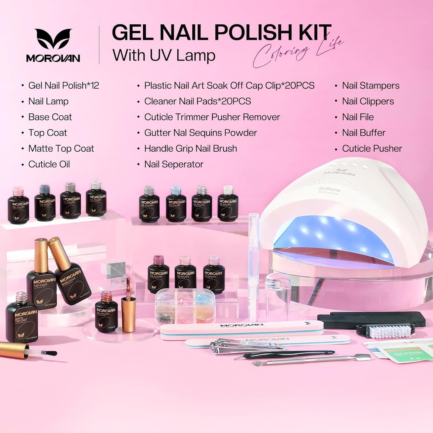 Complete Gel Nail Polish Kit with 36W UV/LED Nail Lamp – 12 Colors
