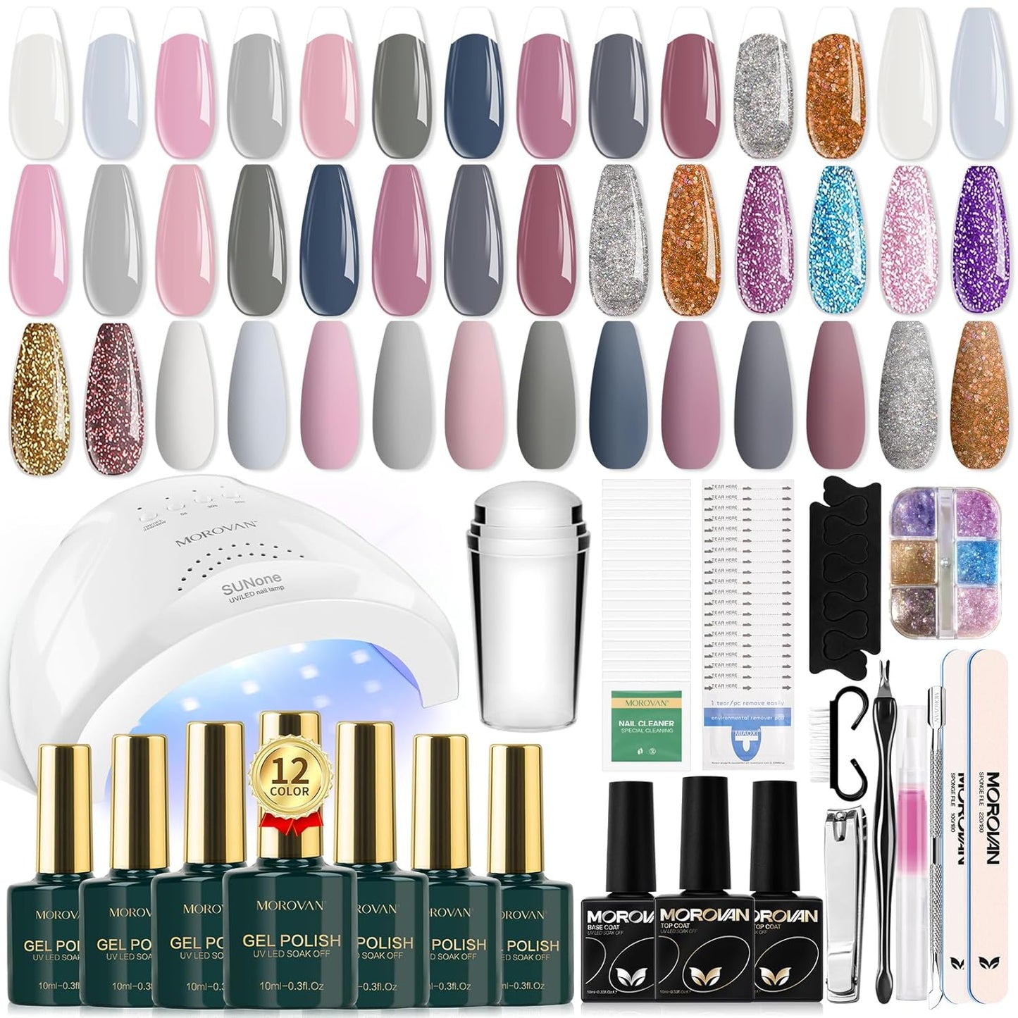Complete Gel Nail Polish Kit with 36W UV/LED Nail Lamp – 12 Colors