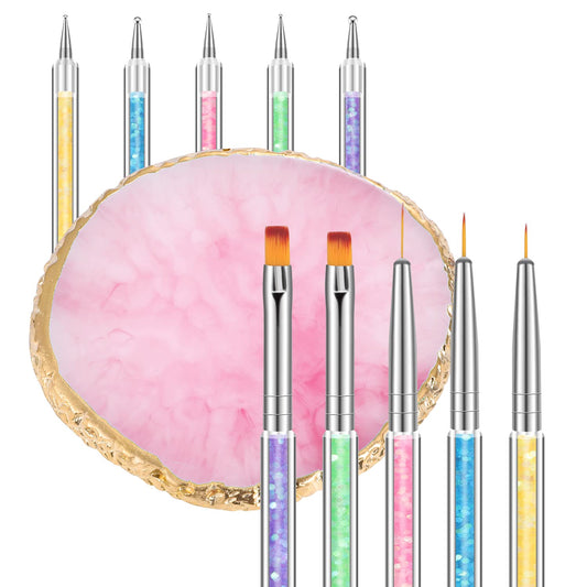 Nail Art Brush & Resin Palette Set – 5 Double-Ended Brushes + Mixing Palette for Manicure & DIY Nail Designs