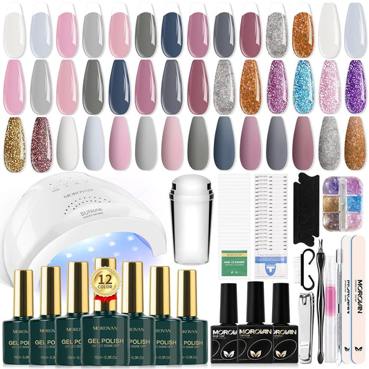 Complete Gel Nail Polish Kit with 36W UV/LED Nail Lamp – 12 Colors 